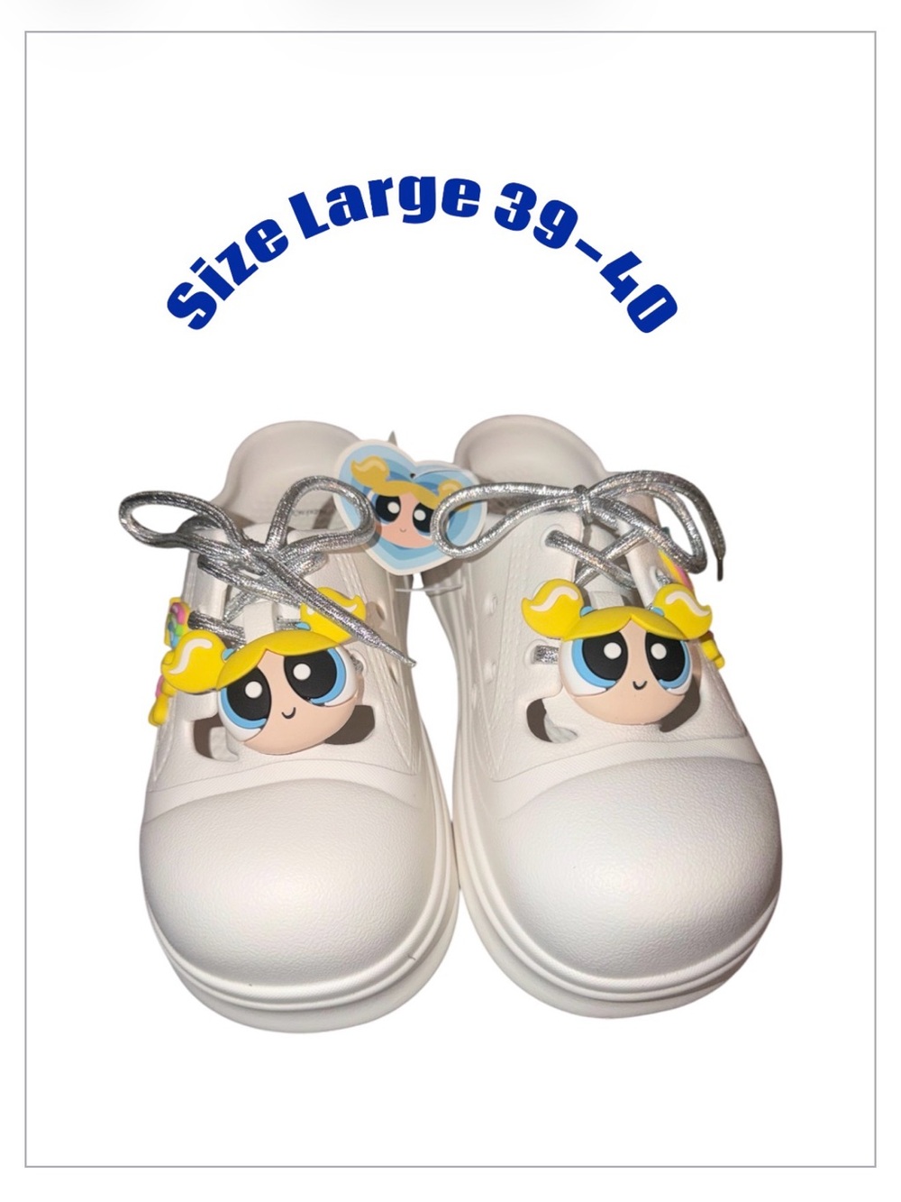 *new* White Women's Slip-On Mules with Bubbles of Powerpuff Girls Cartoon Charm